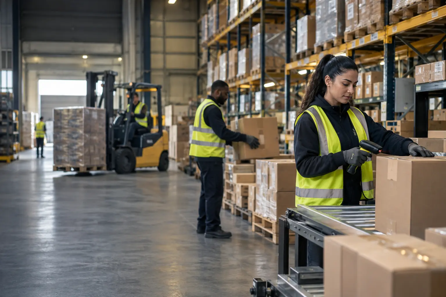 Professional warehouse team working in a modern distribution centre
